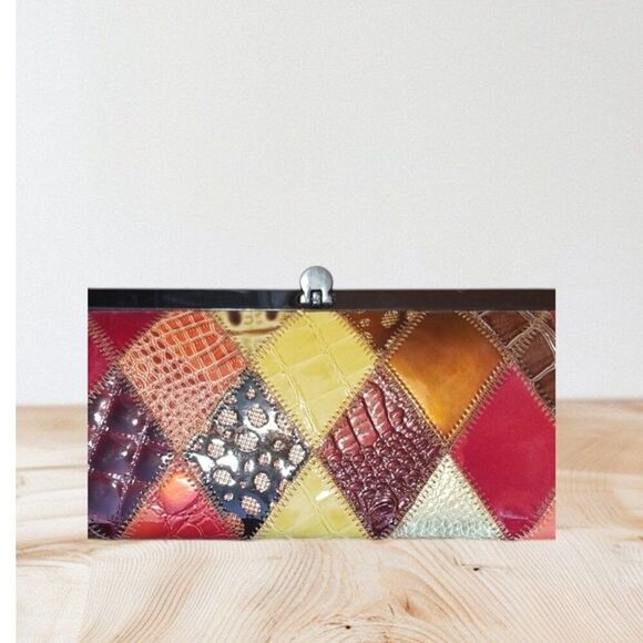 Temanli Handbags - Temanli Genuine Leather Patchwork Wallet Rainbow Clasp Closure Clutch Card Case